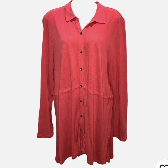 J.Jill Womens Long Sleeve Tunic Blouse Button Front Coral Pink XL - Picture 9 of 9